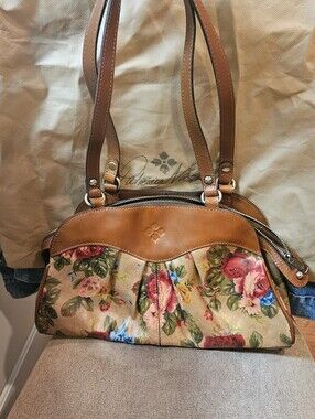 Patricia Nadh Floral  Shoulder Bag with Brown Leather Trim